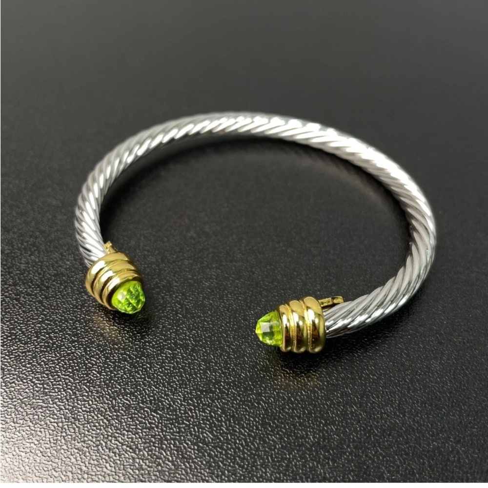 Elegant Silver and Gold Bracelet with Green Accents
